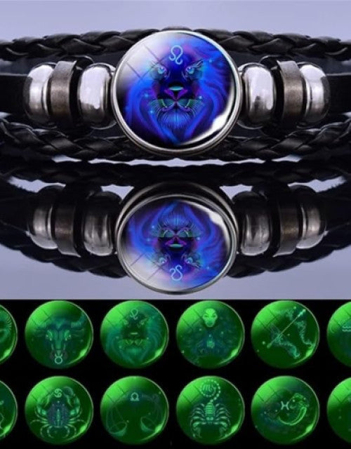 Multilayer Constellation Zodiac Leather Bracelet Vintage Black Leather Bracelet